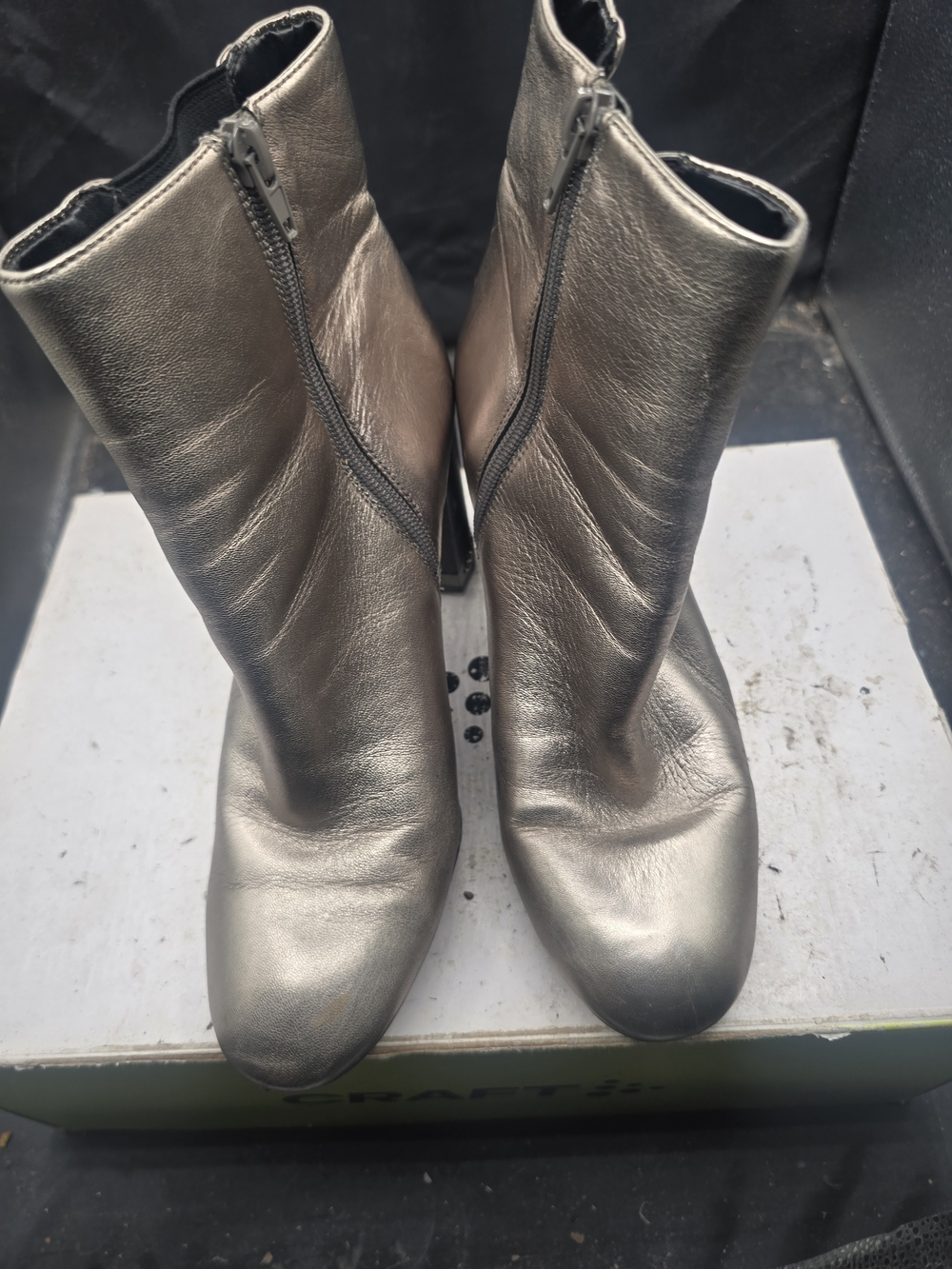 Preston & York Metallic Pewter Zip Ankle Boots
